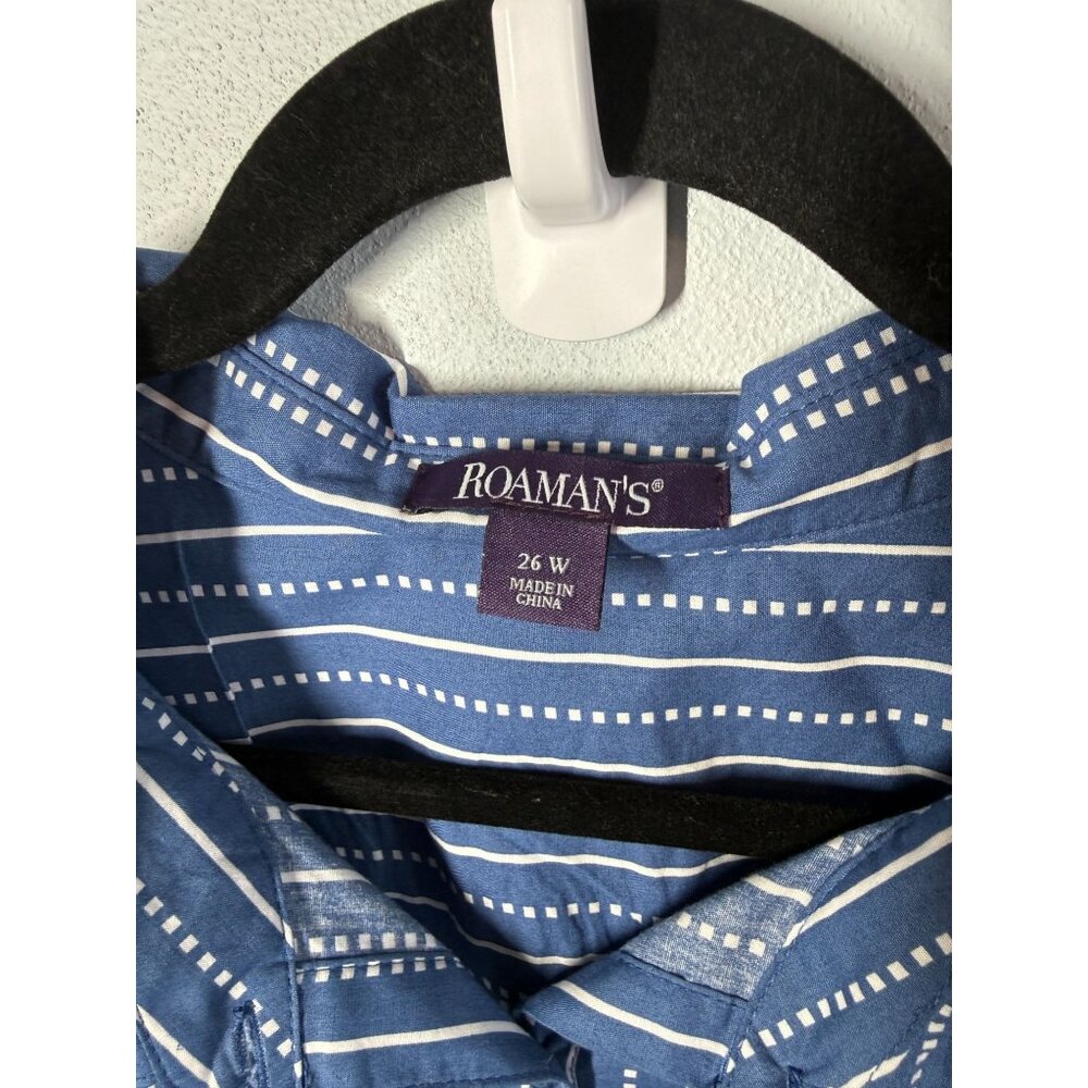 Roamans Womens Button Up Blouse Blue White Stripes Plus Size 26W 100% Cotton - Picture 10 of 12